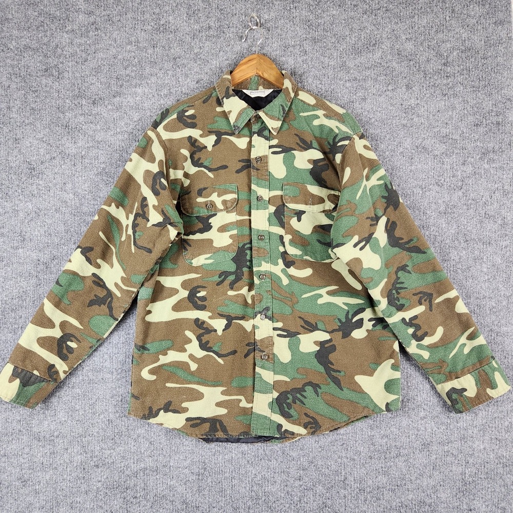 Vintage Five Brother Flannel Shirt Camo Jacket Quilted Lined Mens Large USA Made